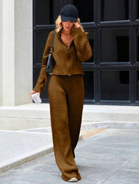Ensemble Cardigan Zippé 2 pièces - Camel