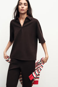 Top à Col polo avec zip - Marron foncé