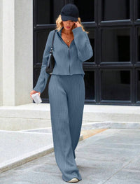 Ensemble Cardigan Zippé 2 pièces - Bleu Azur