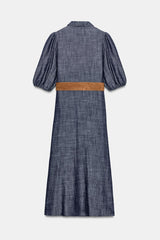 ROBE MI-LONGUE EN LIN AVEC CEINTURE