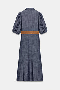 ROBE MI-LONGUE EN LIN AVEC CEINTURE