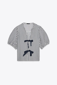BLOUSE À LACETS AVEC LIN