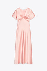 Robe mi-longue satinée - Rose