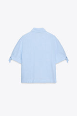 CHEMISE MANCHES COURTES AVEC LACETS EN RAMIE