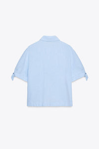 CHEMISE MANCHES COURTES AVEC LACETS EN RAMIE