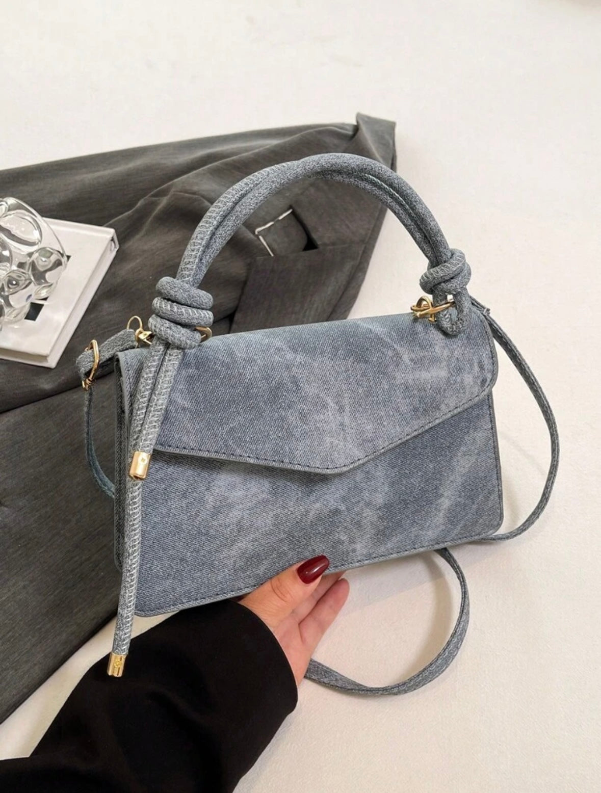 Sac à main avec ceinture décorative - Bleu Azur