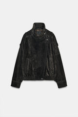 BLOUSON DE MOTARD 100% CUIT DAIM BOUTONS REVÊTUS