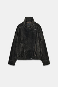 BLOUSON DE MOTARD 100% CUIT DAIM BOUTONS REVÊTUS