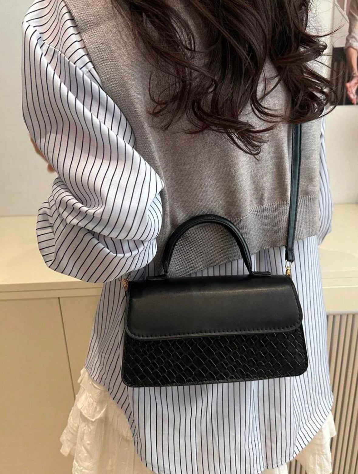 Sac à main à texture tressée - Noir
