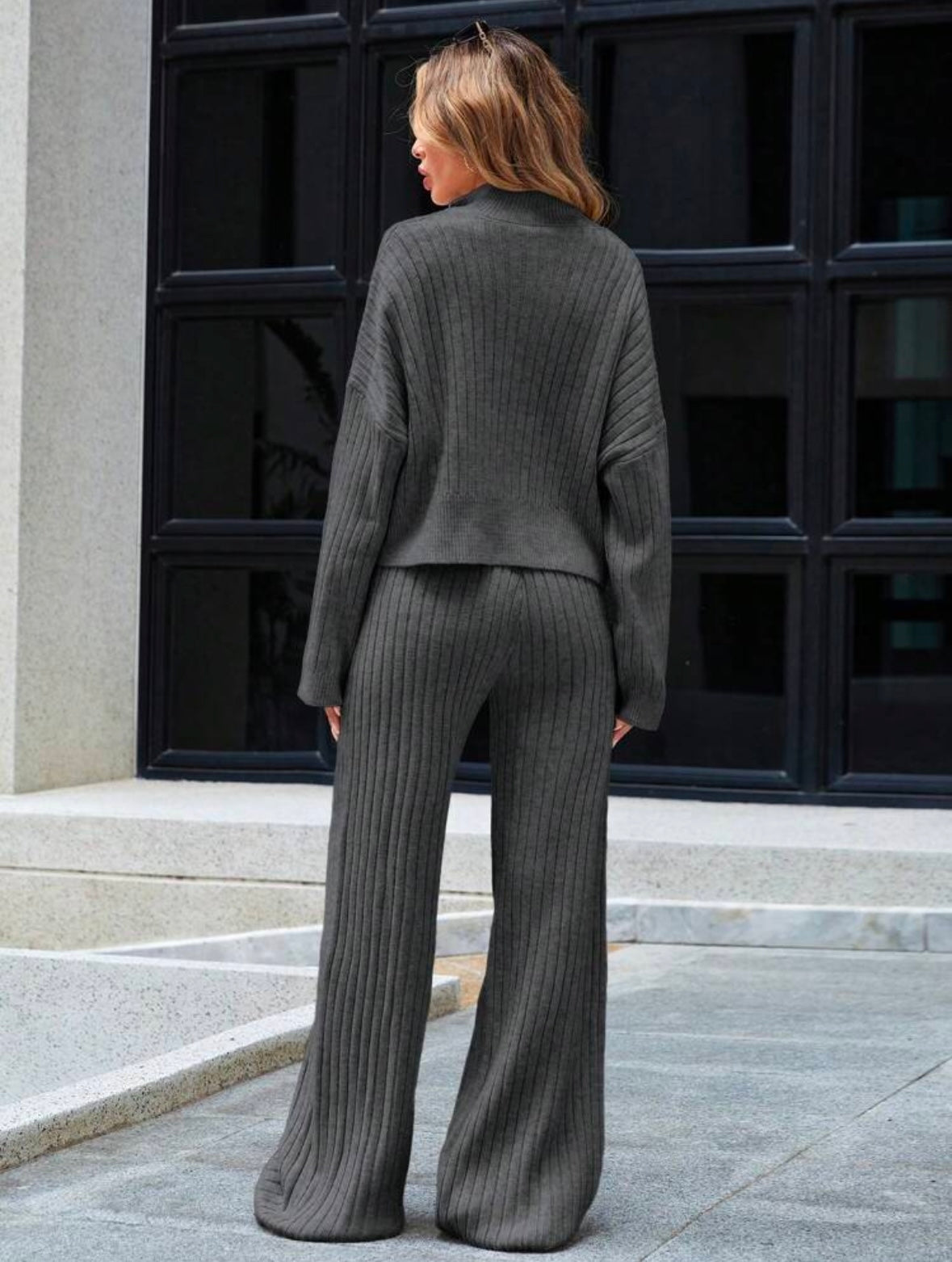 Ensemble Cardigan Zippé 2 pièces - Gris foncé
