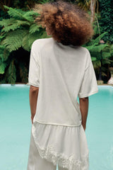 T-SHIRT EN MATIÈRES VARIÉES ET DENTELLE COL TUNISIEN