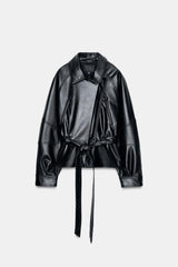 BLOUSON EN MATIÈRE SYNTHÉTIQUE AVEC CEINTURE