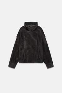 BLOUSON DE MOTARD 100% CUIT DAIM BOUTONS REVÊTUS