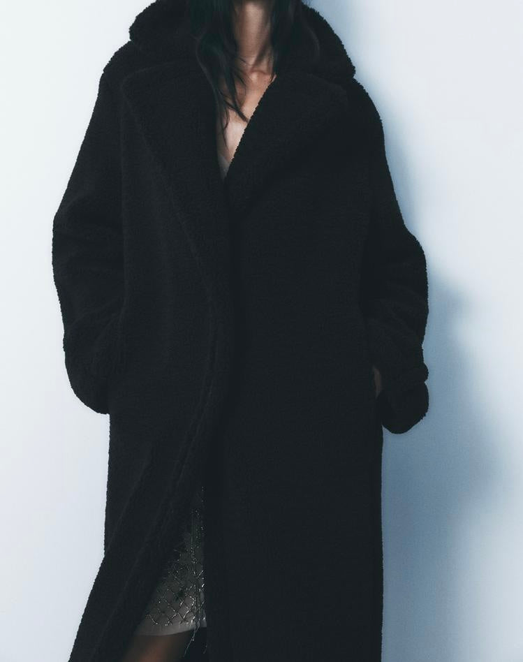 Manteau long effet mouton Blanc cassé – deztock