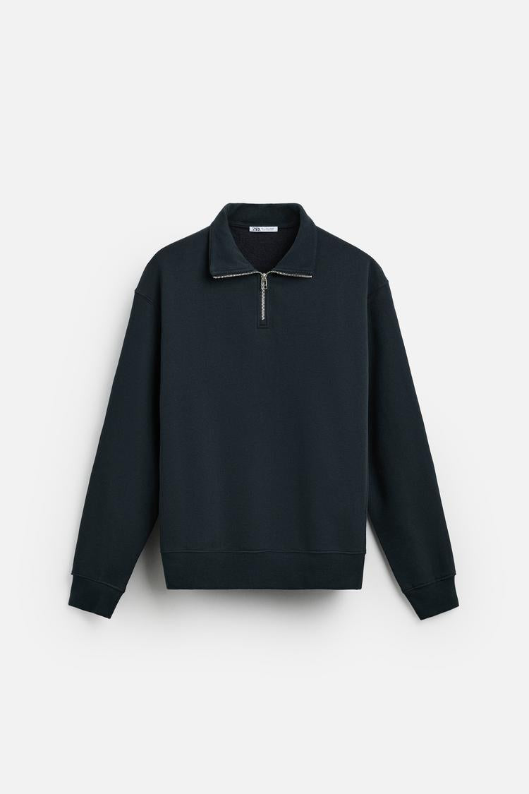 Sweat a zip sur le col - Gris bleu