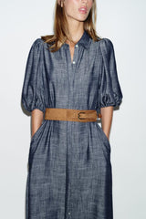 ROBE MI-LONGUE EN LIN AVEC CEINTURE