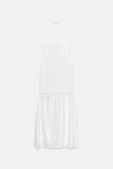 ROBE LONGUE HALTER EN MAILLE BIMATIÈRE