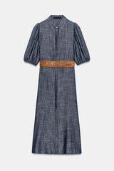 ROBE MI-LONGUE EN LIN AVEC CEINTURE