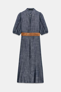 ROBE MI-LONGUE EN LIN AVEC CEINTURE