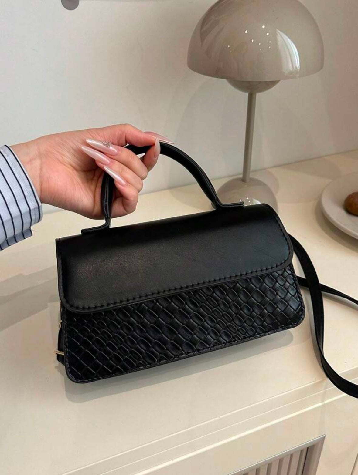 Sac à main à texture tressée - Noir