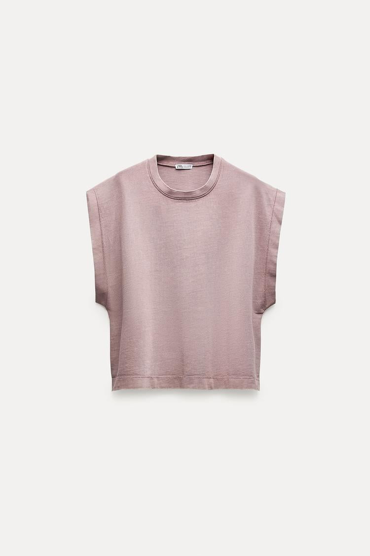 T-shirt épais effet délavé - Mauve pastel