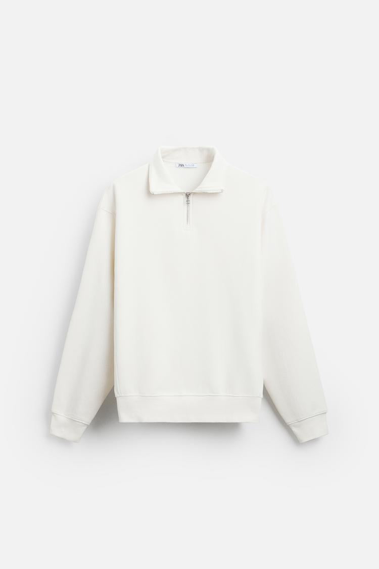 Sweat a zip sur le col - Blanc Cassé