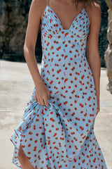 ROBE MI-LONGUE EN POPELINE IMPRIMÉE FRAISES