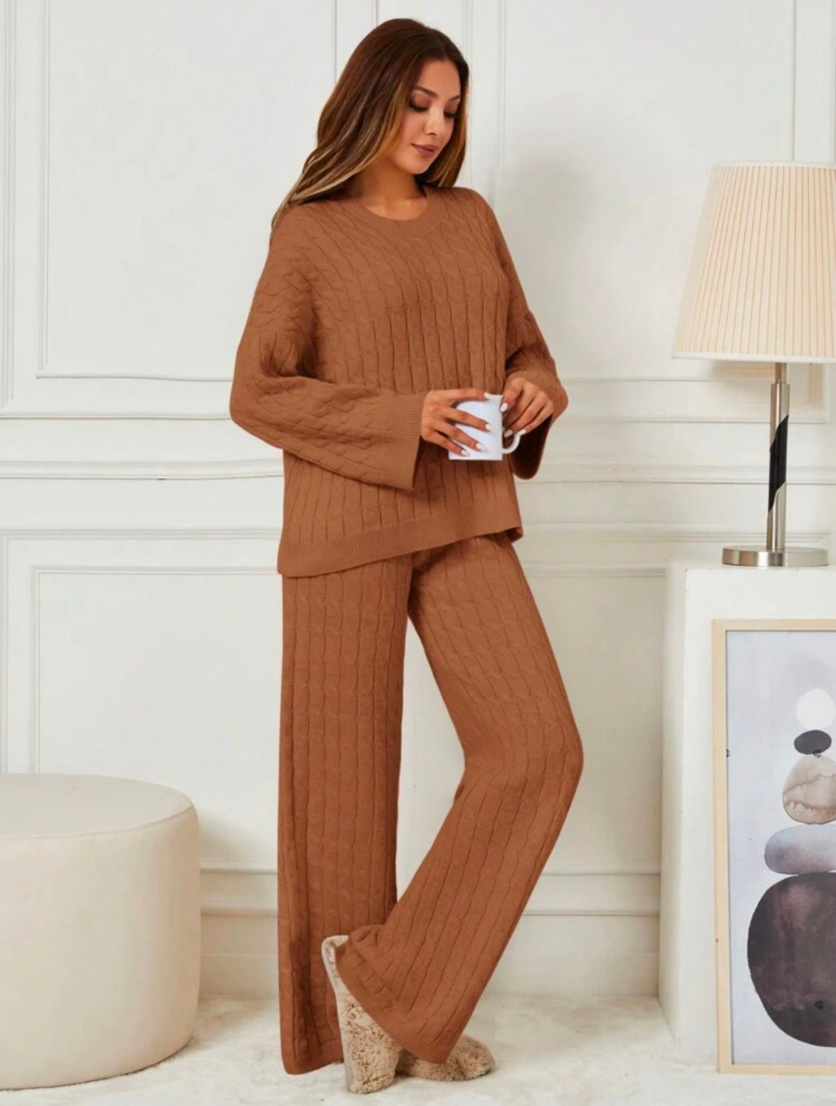 Ensemble pull 2 pièces Top manches longues - Marron
