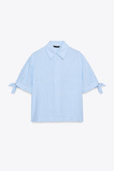 CHEMISE MANCHES COURTES AVEC LACETS EN RAMIE