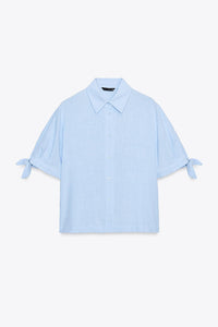 CHEMISE MANCHES COURTES AVEC LACETS EN RAMIE