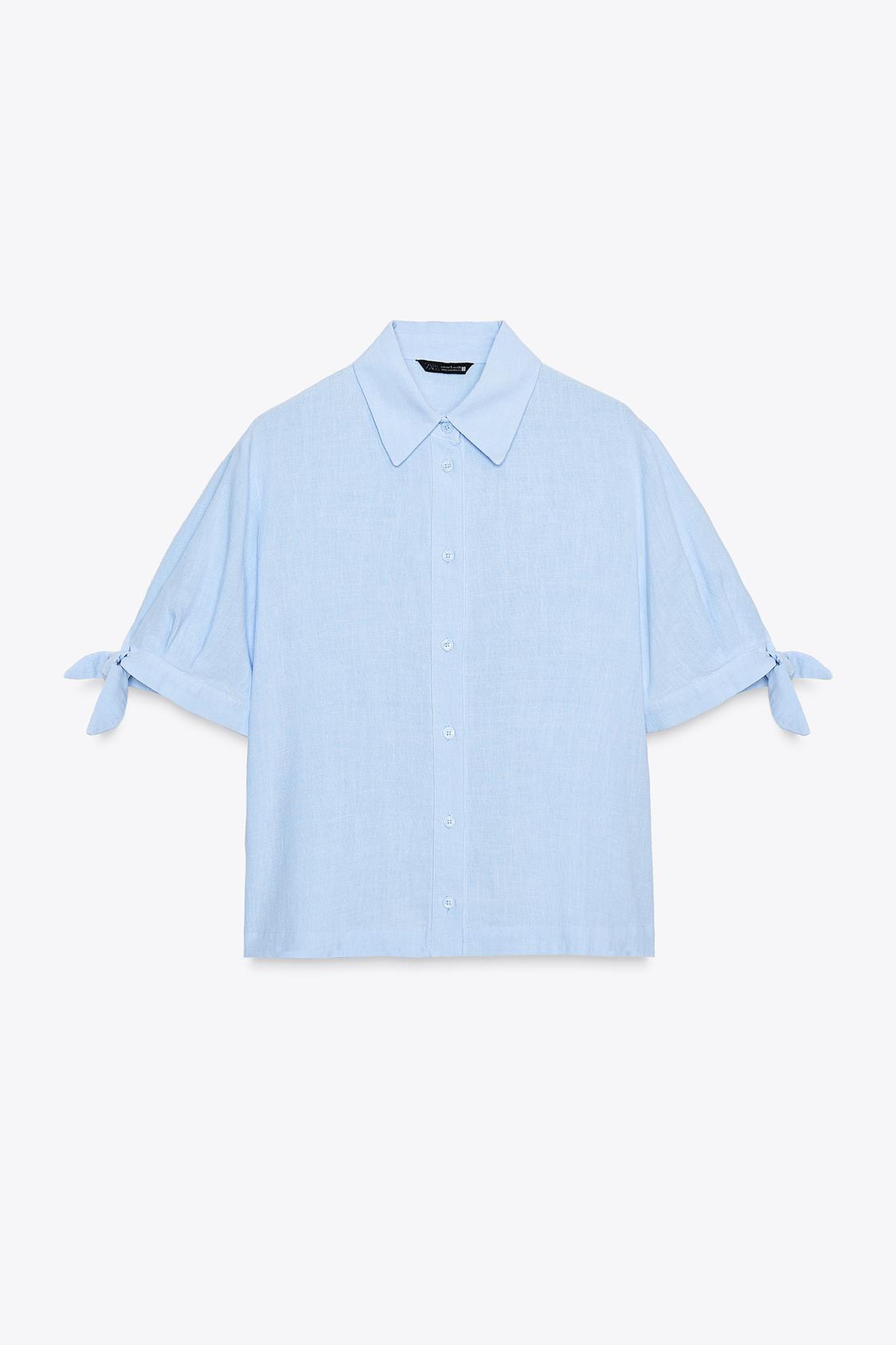 CHEMISE MANCHES COURTES AVEC LACETS EN RAMIE