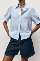 CHEMISE MANCHES COURTES AVEC LACETS EN RAMIE