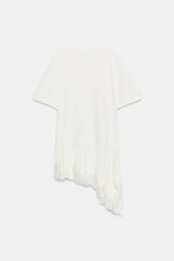 T-SHIRT EN MATIÈRES VARIÉES ET DENTELLE COL TUNISIEN