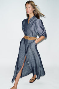 ROBE MI-LONGUE EN LIN AVEC CEINTURE