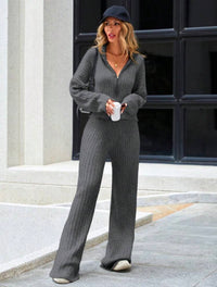 Ensemble Cardigan Zippé 2 pièces - Gris foncé