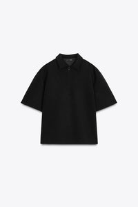 Top à Col polo avec zip - Noir
