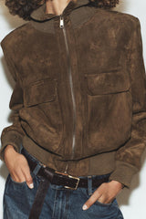 VESTE BOMBER COL MONTANT CÔTELÉ
