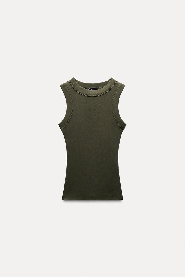 T-shirt a rib large - Kaki