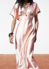 Robe mi-longue satinée - Rose