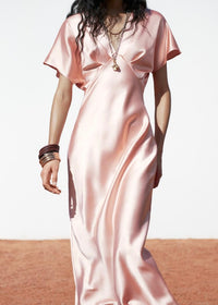 Robe mi-longue satinée - Rose
