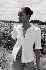 CHEMISE MANCHES COURTES AVEC LACETS EN RAMIE