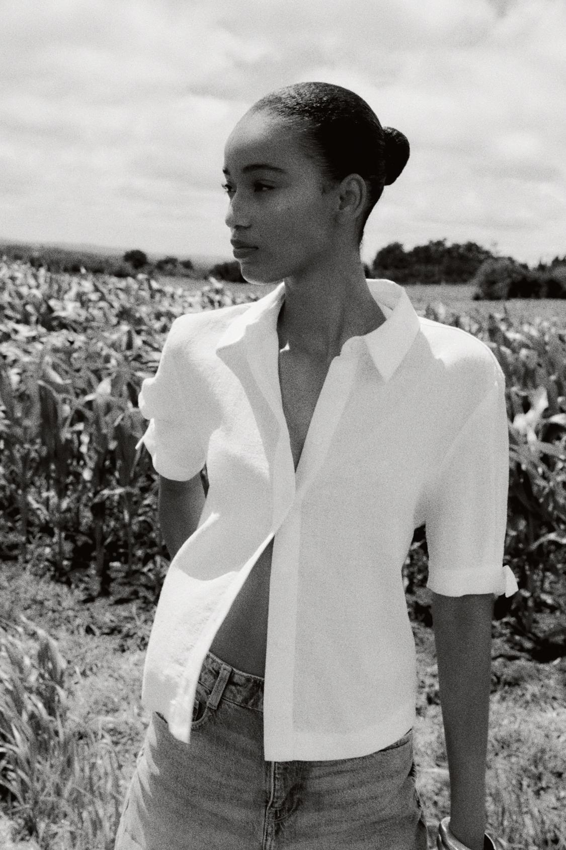 CHEMISE MANCHES COURTES AVEC LACETS EN RAMIE