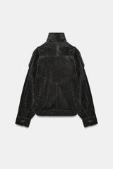 BLOUSON DE MOTARD 100% CUIT DAIM BOUTONS REVÊTUS