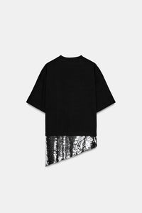 T-SHIRT ASYMÉTRIQUE PAILLETTES