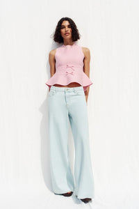 TOP EN MAILLE PÉPLUM AVEC LACETS