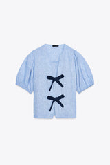 BLOUSE À LACETS AVEC LIN
