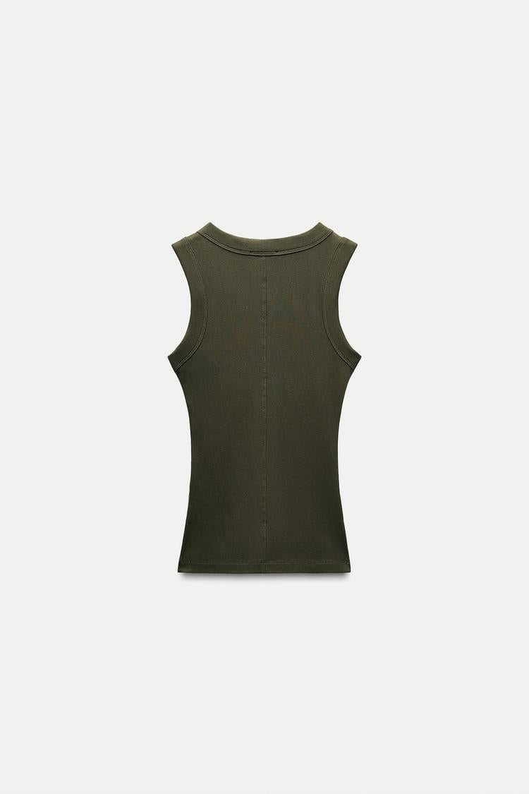 T-shirt a rib large - Kaki