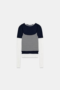 T-SHIRT EFFET TRIPLE À MANCHES LONGUES