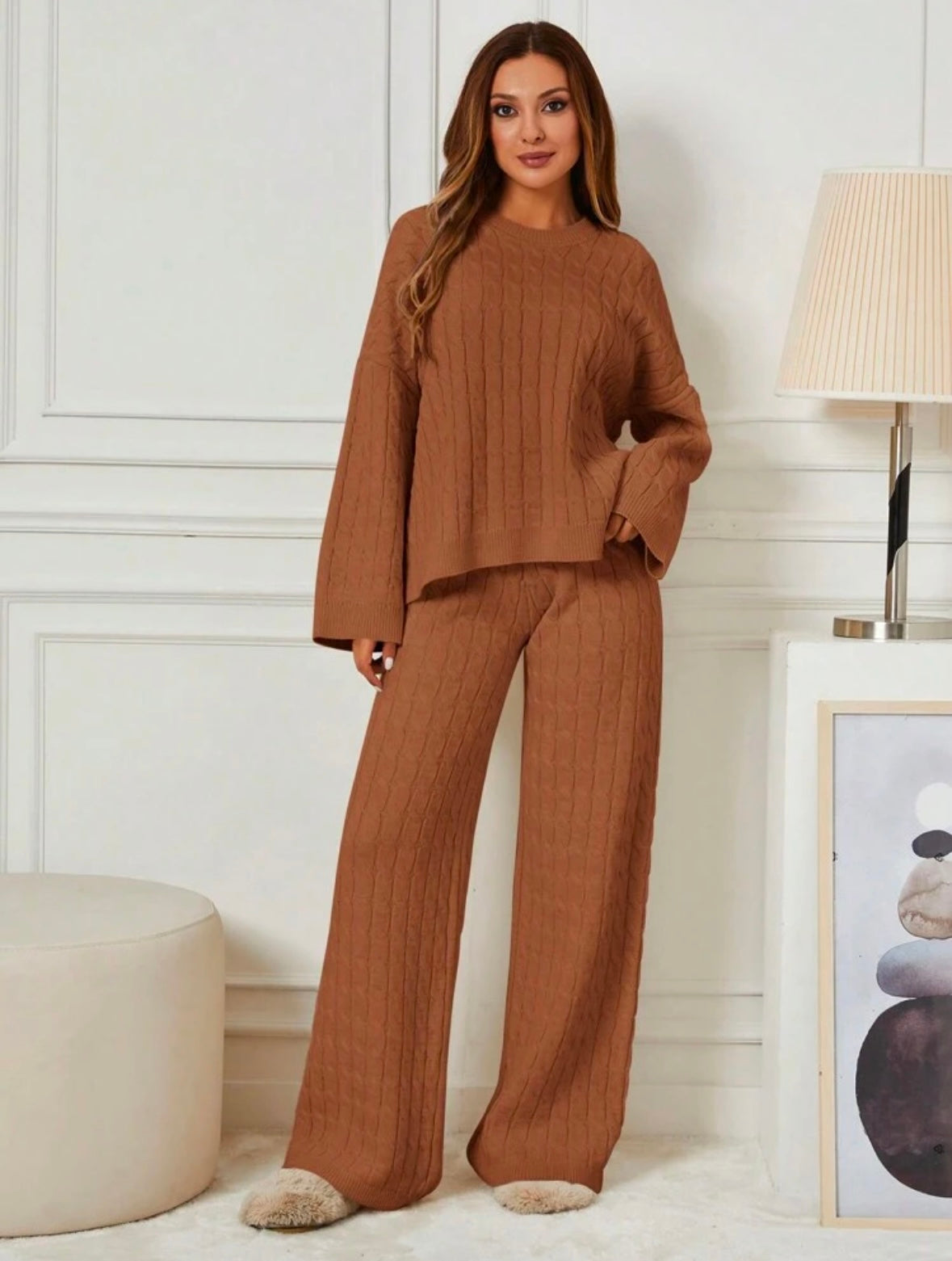 Ensemble pull 2 pièces Top manches longues - Marron