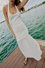 ROBE LONGUE HALTER EN MAILLE BIMATIÈRE
